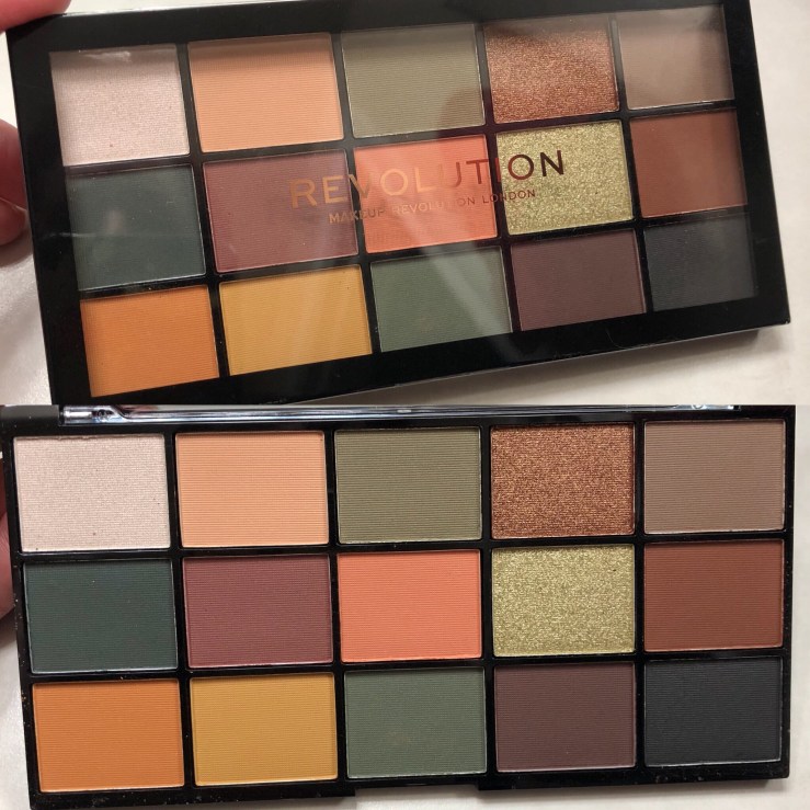 Makeup Revolution Re-loaded Iconic Division eyeshadow palette, greens, oranges, browns