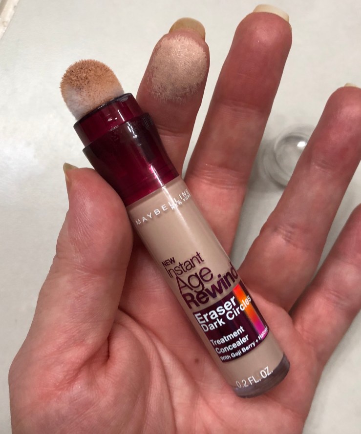 Wrinkles & War Paint, under eye, dark circles, concealer, how to, over 40, eye bags, color corrector, Maybelline, Instant Age Rewind