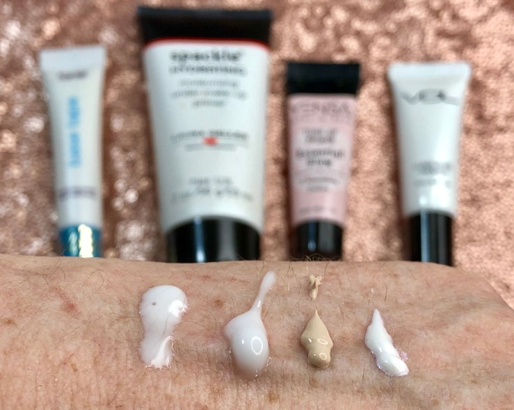 WrinklesNWarPaint.com, wrinkles, war paint, primers, pile of primers, makeup primer, face primer, makeup, beauty, face products, hydrating primer